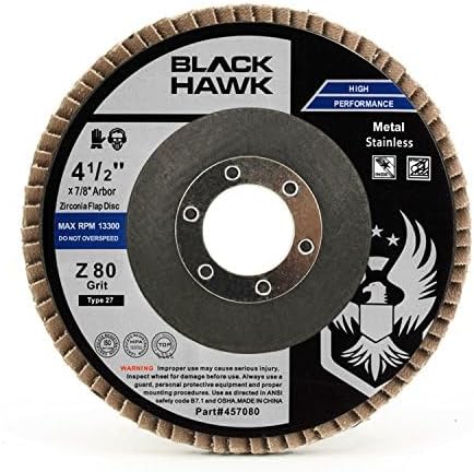 BHA Grinding and Sanding Flap Discs T27, 4-1/2" x 7/8", 80 Grit - 10 Pack