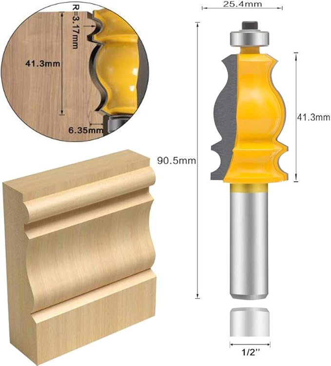 LEATBUY Router Bit Set 5 PCS 1/2-Inch Shank Architectural Molding Corner Round Edge Door Cabinet Shelf Wood Table Woodworking Mill Cutter Tool, Carbide CNC Router(1/2-line)