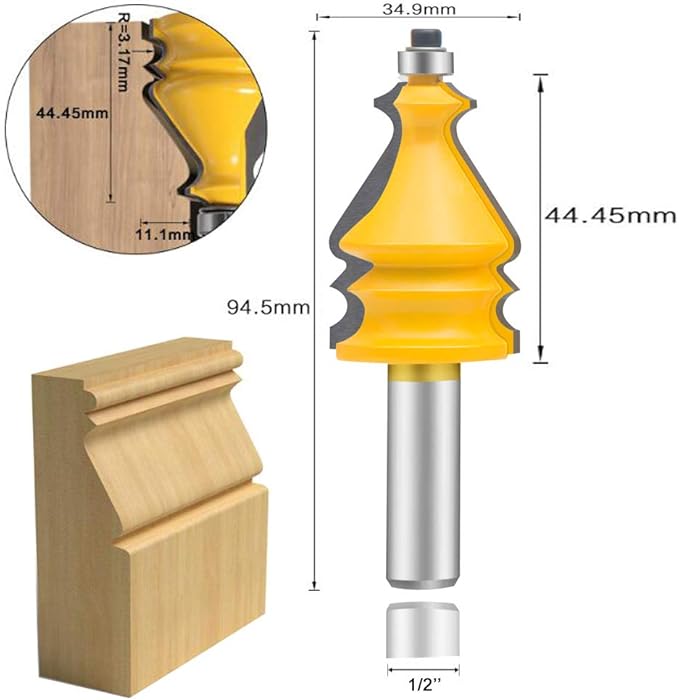 LEATBUY Router Bit Set 5 PCS 1/2-Inch Shank Architectural Molding Corner Round Edge Door Cabinet Shelf Wood Table Woodworking Mill Cutter Tool, Carbide CNC Router(1/2-line)
