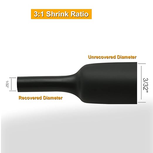 TKDMR 98 Ft 3/32" Heat Shrink Tubing - 3:1 Ratio Marine Grade Heat Shrink,Wire Cable Adhesive Lined Tube Insulation Seal Against Moisture Corrosion and Air Leakage.Black