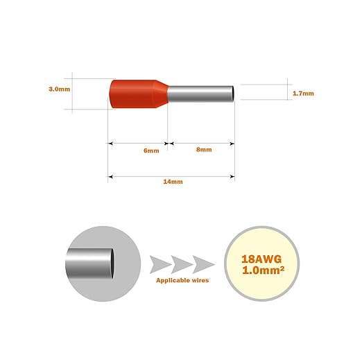 Fidioto AWG18 1000pcs Wire Ferrules Terminals, AWG18 Terminal Connector Wire Insulated Cord Pin Ends Terminals for Electric, Industrial, Chemical Industry, Power Control System, etc.