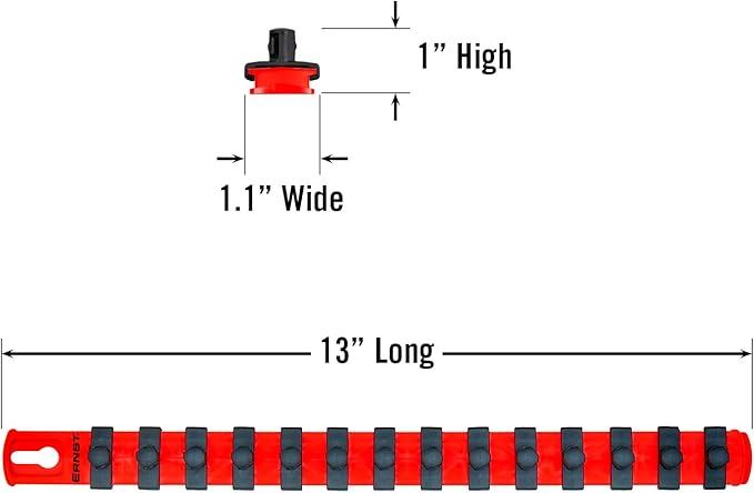 Ernst Manufacturing 13-Inch Magnetic Socket Organizer with 14 3/8-Inch Twist Lock Clips, Red (8415M-Red-3/8)