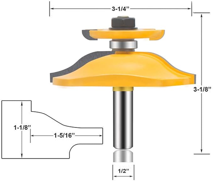 LEATBUY 3 PCS Router Bit Set 1/2 Inch Shank, Round Panel Cabinet Door Rail Stile Router Bits, Woodworking Wood Cutter, Table Carbide Groove Tongue Milling Tool(1/4-single)