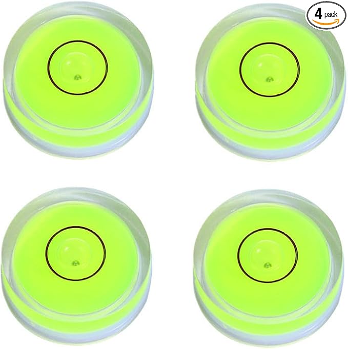 4Pcs Small Circular Bubble Levels with Double Sided Adhesive Bottom Mini Little Stick-on Bubble Spirit Level Measuring Layout Tools Levels (25x10mm)