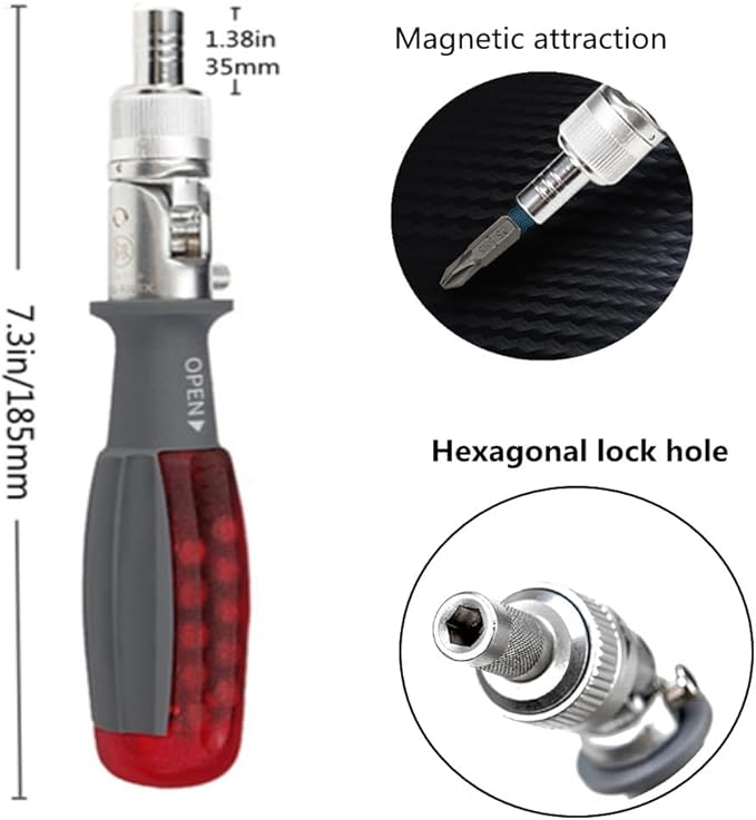 szhdxsy Upgraded Ratchet Screwdriver - 10 in 1 Multi Angle Adjustable Screwdriver With 180 Degree Pivoting Angled Screw Driver (Magnetic Drill Bit)