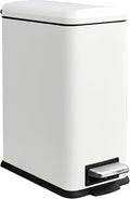 Bathroom Trash Can, 2.6 Gallon Trash Can with Lid, Stainless Steel Pedal Trash Bin with Removable Liner for Bathroom, Bedroom, Kitchen, Office,10 Liter White Garbage Can