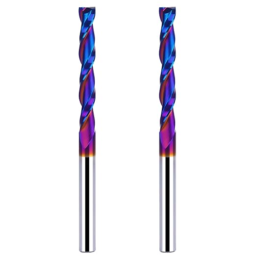 2PCS 1/4 Upcut Spiral Router Bit 1/4 Inch Shank 2 inch Cutting Length with Extra Long Life Coating CNC Router Bits End Mill for Wood Cutting, Slot Mortise, Engraving