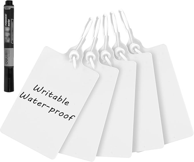 100 Plastic Tags Water Proof Tags for Labeling Shipping Tags Security Tamper Seals Hanging Tags Writable Marker Ties Storage Tag with One Marker Pen (White)