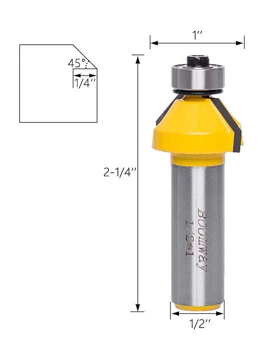 Chamfer Router Bits, Bevel Edge Forming(45°-1/4''length-1/2''Shank)