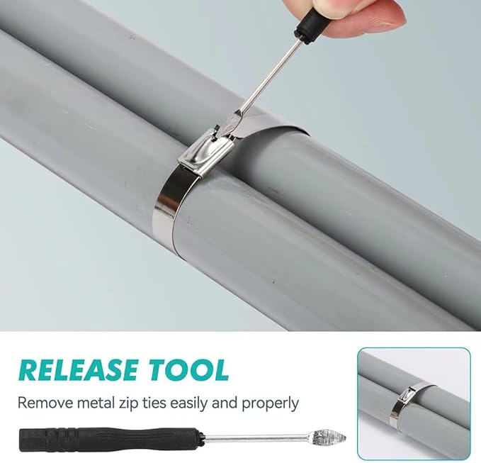 Metal Zip Ties Cutter Stainless Steel Cable Tie Gun One hand type for Self-Locking Stainless Steel Cable Ties Heavy Duty Tensioning Cutting Tool with Free Zip Tie Release Tool
