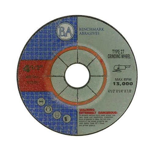 Benchmark Abrasives 4-1/2" Aluminum Oxide Pro Depressed Center Grinding Wheel, 1/4" Thick, 7/8" Arbor for Cutting Grinding Stock Removal on Metal, Steel, Cast Iron - 100 Pack