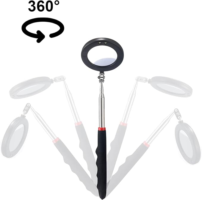 4PCS Telescoping Inspection Mirror LED Lighted Inspection Mirror for Mechanic Checking Vehicle, Car, Eyelashes, Mouth, Small Parts Observation (Extendable, Rectangle & Round)
