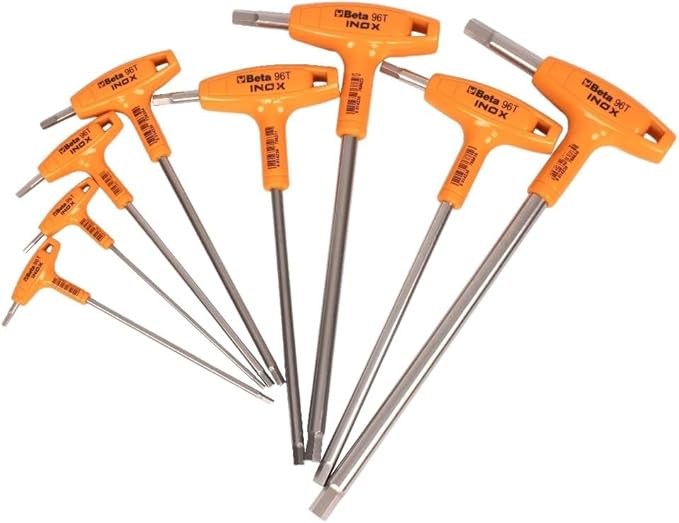 Beta 96TINOX Set of 8 Stainless Steel High Torque T-Handle Hex Key Allen Wrench, Metric 2.5mm, 10mm