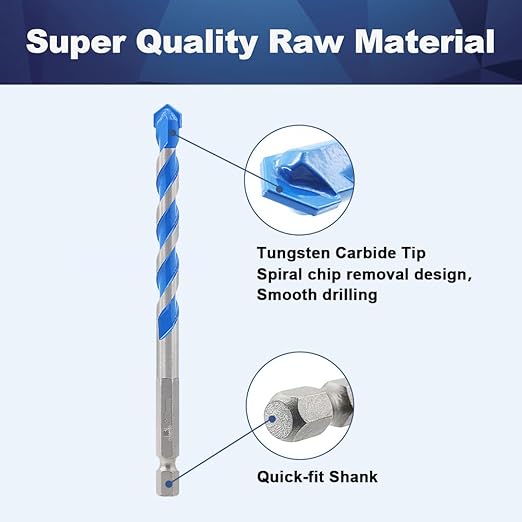 Carbide Drill Bit Set - Dry Drill Bit Set for Masonry, Concrete, Bricks, Wood, Plastic etc(12MM*5Quick-fit Shank)