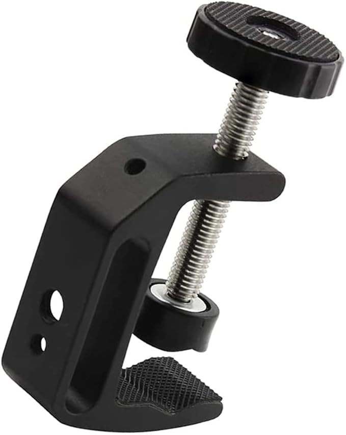 Universal C-Clamp Aluminum Support Clamp Desktop Mount Holder Stand with 1/4" and 3/8" Thread Black(1 Pc)
