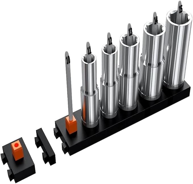 ToolBox Widget Socket Organizer ⅜ Inch Pro Series – Modular Magnetic Socket Holder with Missing Tool Indicator – Size Stems NOT Included - 1 Pack, 12 Organizers