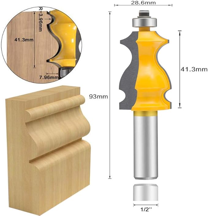 LEATBUY Router Bit Set 5 PCS 1/2-Inch Shank Architectural Molding Corner Round Edge Door Cabinet Shelf Wood Table Woodworking Mill Cutter Tool, Carbide CNC Router(1/2-line)