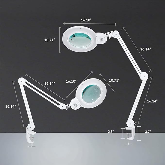 Neatfi XL Bifocal LED Magnifying Lamp, 7-Inch Lens, 5D/20D Magnification, Hands-Free, Dimmable, 84 SMD LED, Adjustable Arm for Crafts, Reading, Close Work (White, Glass Lens with Clamp)