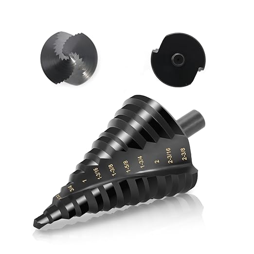 COMOWARE Step Drill Bit, 12 Sizes from 1/4" to 2-3/8", High Speed Steel Step Bit with 2 Spiral Flutes, 3-Flat Shank, Steps Bits for Metal, Aluminum/Wood/Plastic/Iron, Unibit for Electricians & DIY