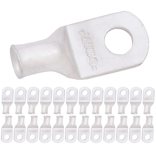 SELTERM 25pcs 6 AWG 1/4" Stud (Wide Pad) Marine Grade Tinned Copper Battery Cable Lugs, 6 Gauge Ring Terminals,UL Wire Lugs Electrical Battery Cable Ends,Tinned Copper Lugs Battery Terminal Connectors