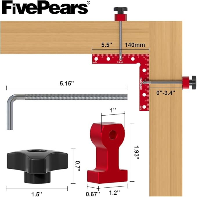 Fivepears 4 Pack 90 degree positioning square clamps set for woodworking, 5.5" x 5.5"(14 x 14cm) aluminum precision right angle corner clamp for square picture frame tool box cabinet drawer and wood
