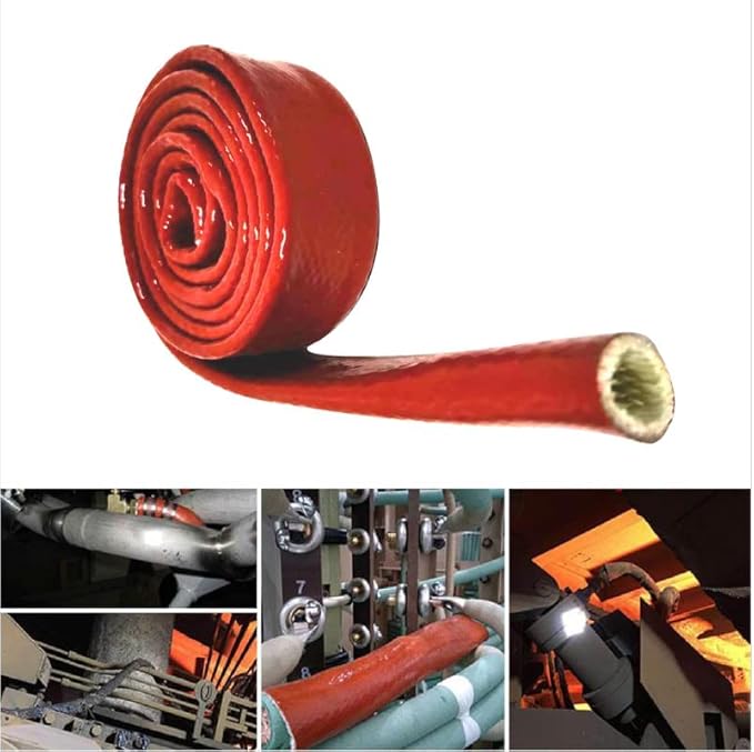 Insulation Heat Shielded Fire Thermo Armor Fire Sleeve Silicone Coated Fiberglass Heat Protection for Automotive Hose Lines & Electrical Wiring-（Red 1" ID x3.3FT）