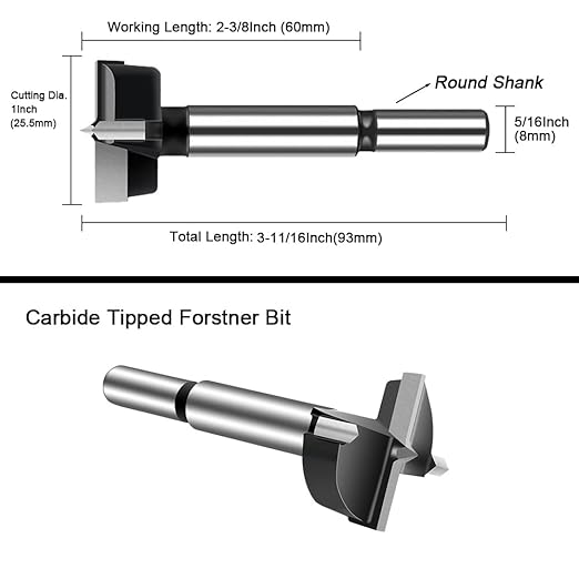 ASNOMY 1 Inch Forstner Drill Bit, Carbide Tipped Forstner Bit for Hard Wood, Wood Drilling Hole Saw Set Woodworking Hinge Cutter Tool Kits for Wood Plastic Plywood