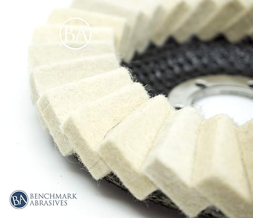 Benchmark Abrasives 4-1/2" x 7/8" Felt Polishing & Buffing Flap Discs for Polishing Stainless Steel Aluminum Fiberglass Plastic Metals, Use with Angle Grinder (5 Pack)
