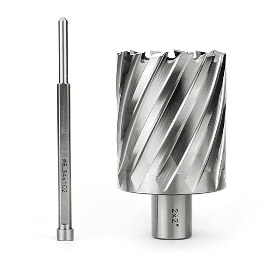 OSCARBIDE 2"x2"Annular Cutter,3/4 inch Weldon Shank,2 inch Cutting Diameter 2 inch Depth of Cut,2 Flat Mag Drill Bit with Pilot Pin for Magnetic Drill Press,1 Piece