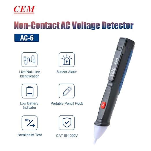 Voltage Tester,CEM AC-6 Non-Contact Voltage Detector,Electrical Tester,AC,LCD Display in Percentage,Buzzer Alarm,Live Wire Tester,Wire Breakpoint Finder - Black-Built-in/External Battery (Random)