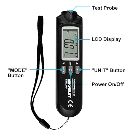 allsun Digital Paint Thickness Tester Car Paint Depth Gauge Meter UM/mil,0-2000UM Range Auto Power Off 3 Data Hold Modes