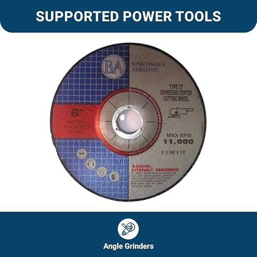 Benchmark Abrasives 6 Inch Aluminum Oxide Depressed Center Thin Type 1 Grinder Cut Off Wheels for Metal and More - .045" Thick 7/8" Arbor, Angle Grinder Cutting Disc, Grinding Cutting Wheel - 25 Pack