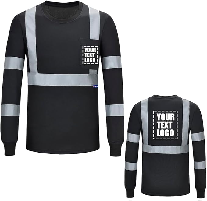 AYKRM Safety T Shirt Reflective High Visibility hi vis Long Sleeve T Shirt (XS-6XL)
