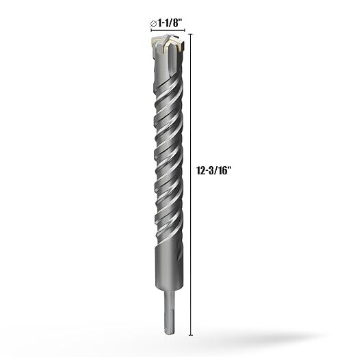 CSOOM SDS Plus Rotary Hammer Drill Bit 1-1/8"x12.2", Professional Concrete Drill Bit for Concrete, Brick, Stone and Cement Walls