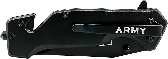 US Army Folding Elite Black Stealth Tactical Knife - Spring Assisted US Army Rescue Knife - Great Gift for the Soldier in your Life - Army Knife Black