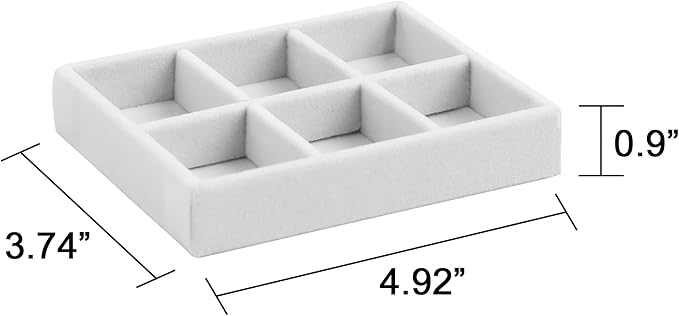 Frebeauty Small Jewelry Tray Set,Stackable Velvet Jewelry Organizer Tray,Mini Jewelry Drawer Organizer,Drawer Inserts,4.92 x 3.74 x 0.9 Inches,6 Grid Earring Organizer for Women(Set 2,White)