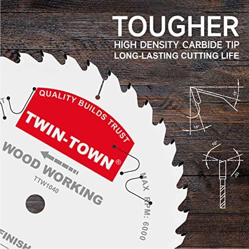TWIN-TOWN 10-Inch 40-Tooth ATB Fine Finish Wood Cutting Circular Saw Blade, 5/8 Inch Arbor, Compatible with Table and Miter Saws, Premium Quality Woodworking Saw Blade