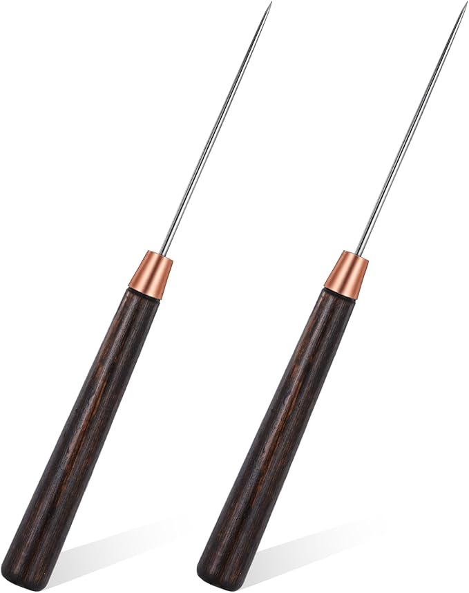 2 PCS Wooden Handle Scratch Awl Tool, Leather Awl Punch Tools, Slender Sewing Awls, Scratch Awls Tool for Punching, Sewing, Bookbinding, Leather Craft Repair