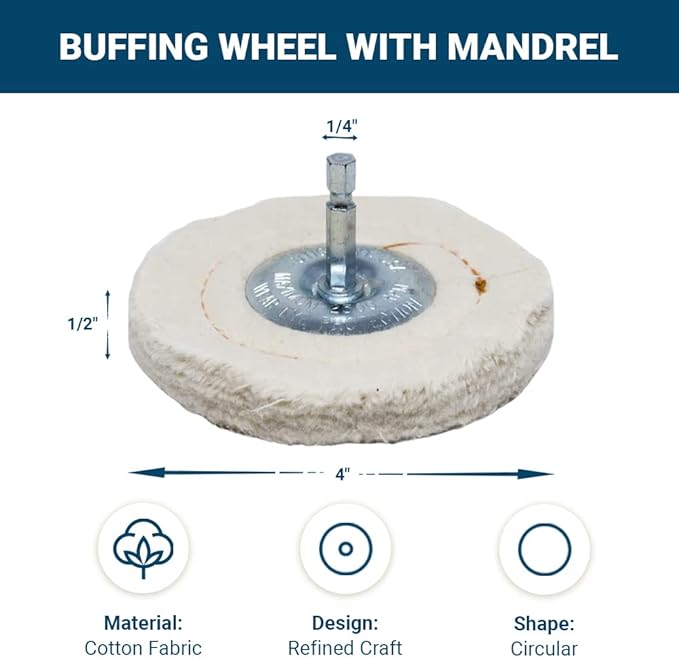 Benchmark Abrasives 4" Cotton Cushion Sewn Buffing Polishing Wheel for Bench Grinder with 1/4" Mandrel, for Polishing Finishing Smoothing on Aluminum, Stainless Steel (Cotton Cushion)