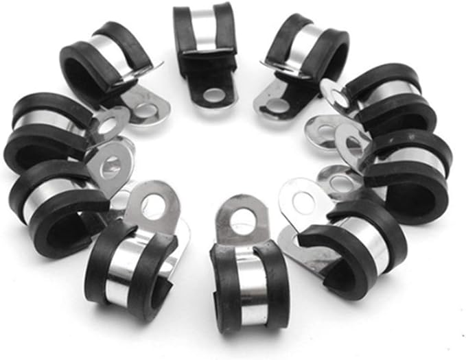 HOLYBEAR 1/4 Inch Stainless Steel Cable Clamp, Rubber Insulated Metal Conduit Wire Holder Strap Clips for Pipe, Tube, Hose Bracket (6mm, 20pcs)