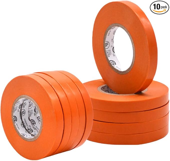 WOD ETC766 Professional Grade General Purpose Orange Electrical Tape UL/CSA Listed core. Vinyl Rubber Adhesive Electrical Tape: 3/8 inch X 66 ft - Use at No More Than 600V & 176F (Pack of 10)