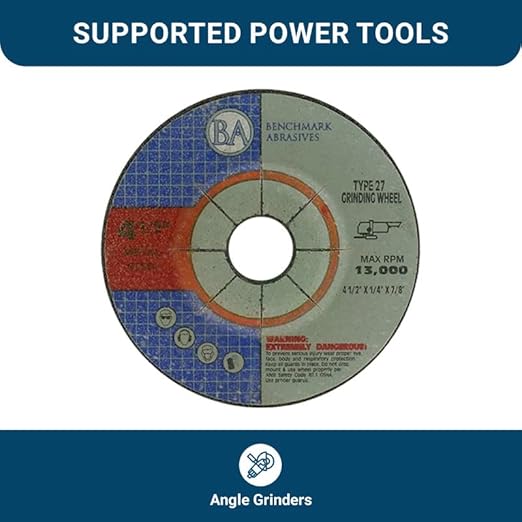 Benchmark Abrasives 4-1/2" Aluminum Oxide Pro Depressed Center Grinding Wheel, 1/4" Thick, 7/8" Arbor for Cutting Grinding Stock Removal on Metal, Steel, Cast Iron - 10 Pack