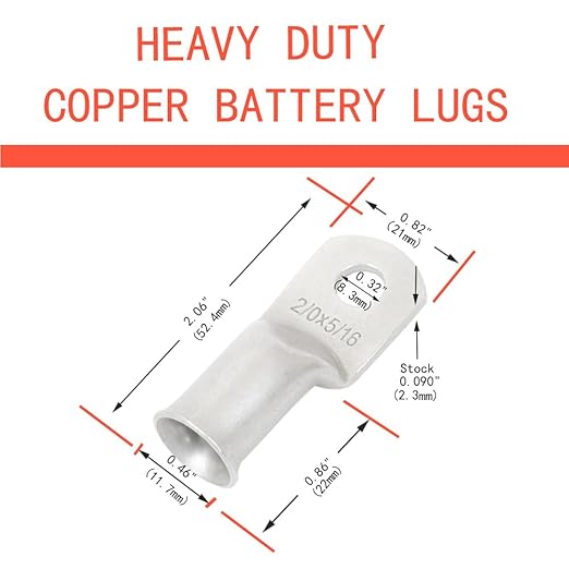 25Pcs 2/0 AWG 5/16"(M8) Stud Tinned Copper Ring Terminals Battery Cable Ends Wire Lugs 2/0 Gauge Battery Cable Lugs Heavy Duty Cable Lugs Bare Copper Eyelets Tubular Ring Terminal Connectors