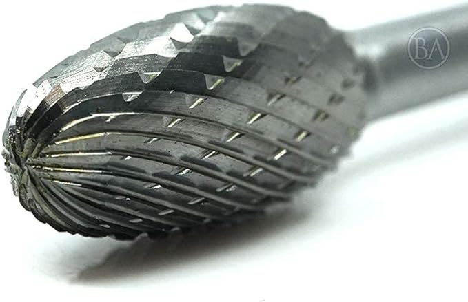 Benchmark Abrasives 6” Oval/Egg Shape Double Cut Tungsten Carbide Die Grinder Bits Metal Deburring Tool Rotary Burr, 1/4 Inch Shaft, Engraving Tool for Woodworking Shaping Carving (SE-5)