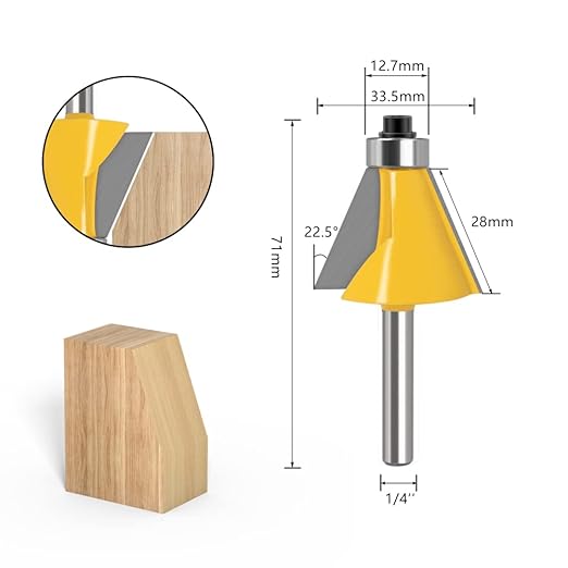 WSOOX 5PCS Chamfer Router Bits with 1/4" Shank Bevel Edge Forming Router bits (11.25°,15°,22.5°,30°,45°.)