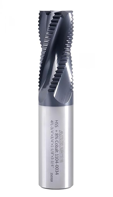 Accusize Industrial Tools 3/4'' Fine Tooth M42 8% Cobalt Tialn Roughing End Mill, 3/4'' Shk Dia, 1-5/8'' Flute Length, 3-3/4'' Oal, 4 Flute, 1104-0034