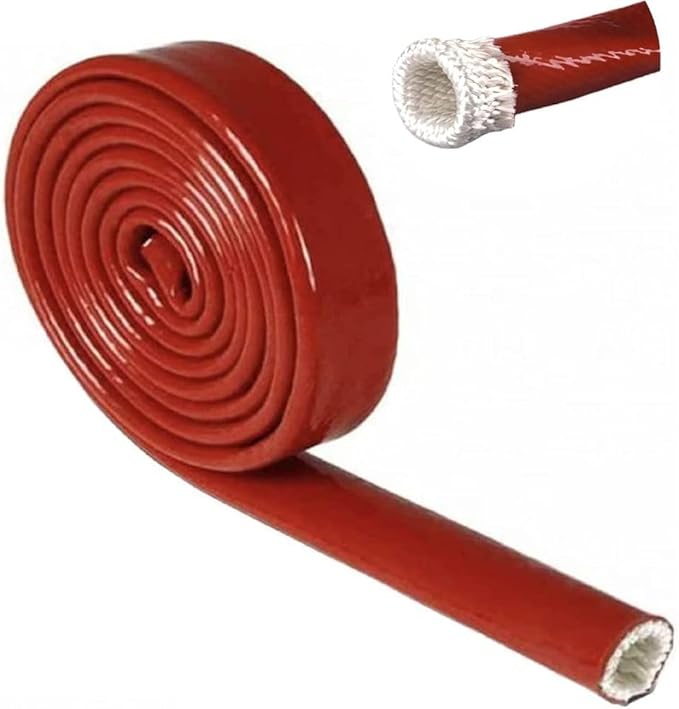 Insulation Heat Shielded Fire Thermo Armor Fire Sleeve Silicone Coated Fiberglass Heat Protection for Automotive Hose Lines & Electrical Wiring-（Red 1/2" ID x5FT）