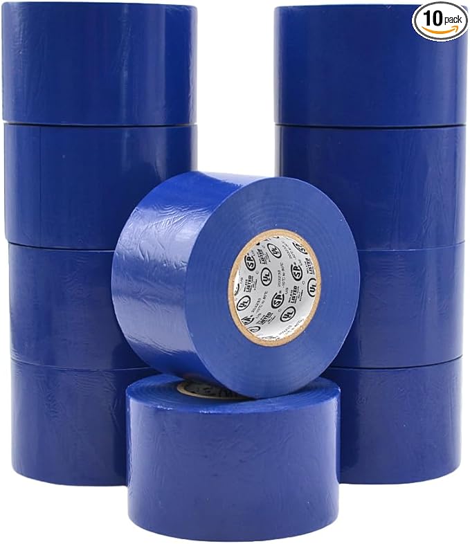WOD ETC766 Professional Grade General Purpose Blue Electrical Tape UL/CSA Listed core. Vinyl Rubber Adhesive Electrical Tape: 2 inch X 66 ft. - Use at No More Than 600V & 176F (Pack of 10)
