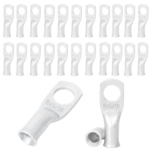 25pcs 8 AWG 5/16" Stud Tinned Copper Ring Terminals Battery Cable Ends Wire Lugs 8 Gauge Battery Cable Lugs Heavy Duty Cable Lugs Bare Copper Eyelets Tubular Ring Terminal Connectors