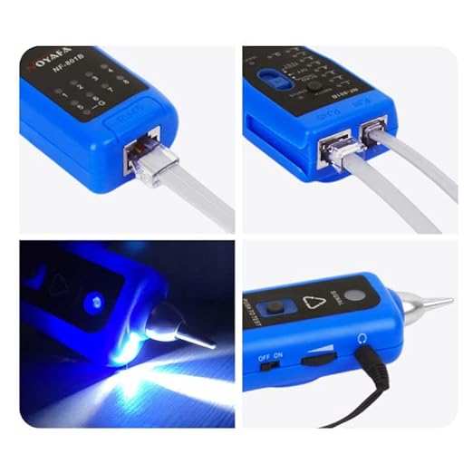 NOYAFA Network Cable Tester, RJ11 RJ45 Network Tester for Telephone, Ethernet, Video, Tone Generator, Metal, Ethernet Cable Tester Cable Toner with Earphone Flashlight